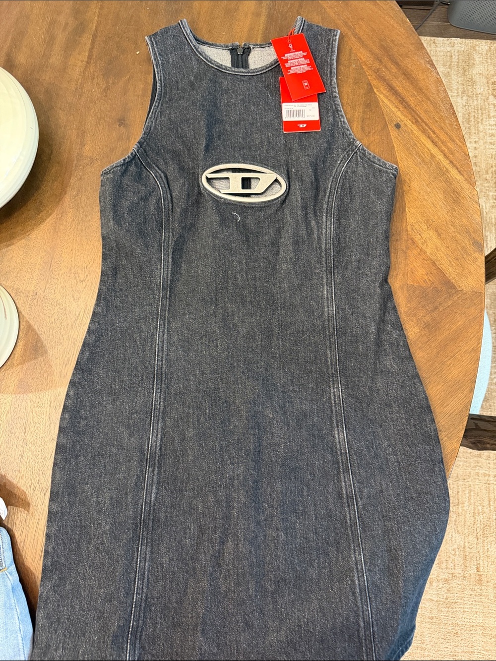 Diesel Black Washed Denim Logo Cutout Dress